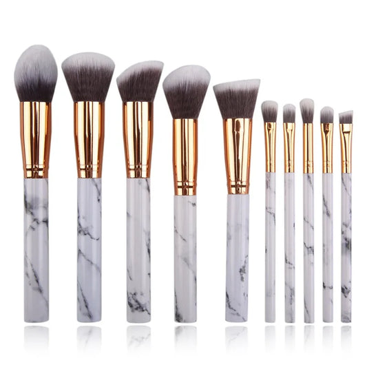 10Pcs/Set Makeup Brush Set Professional Marbling Handle Powder Foundation Eyeshadow Lip Make Up Brushes Set Beauty Tools