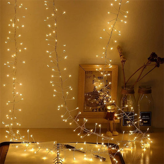 12M 400 LED Christmas Garland Starry Cluster Light USB Powered With Remote Firecracker Fairy Light Copper Wire String Lights