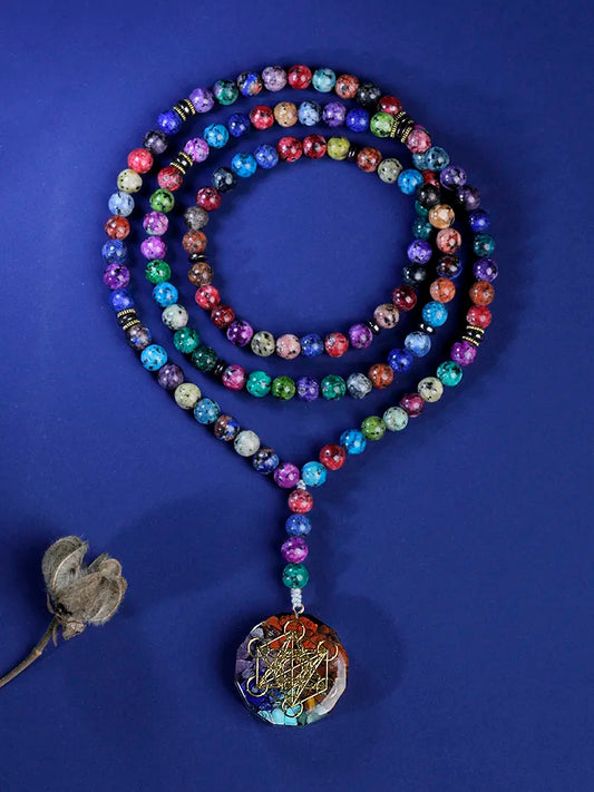 108 beads mala necklace for women,108 Japamala Mala Beads Long Necklace Jewelry,8mm Colorful Bead Necklace