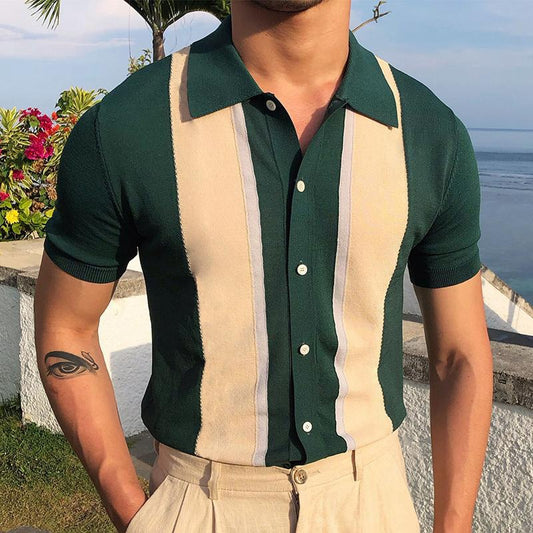 "Men's Short-Sleeved Polo Shirt with Lapel Strike Color - European and American Style"